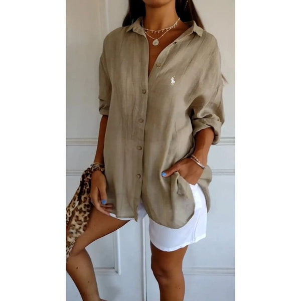 Camisa clásica de mujer RL con cuello suave y botones