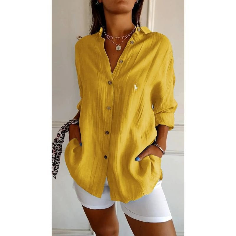Camisa clásica de mujer RL con cuello suave y botones
