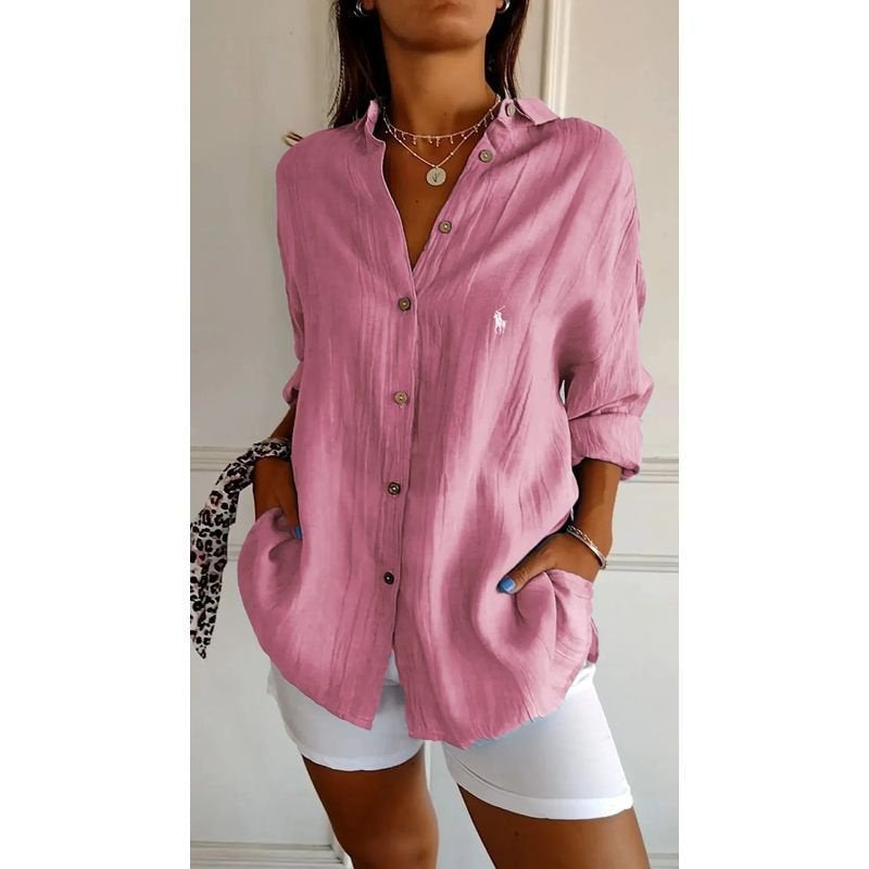 Camisa clásica de mujer RL con cuello suave y botones