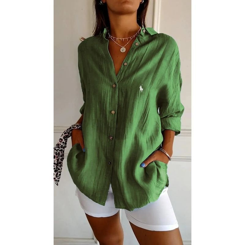 Camisa clásica de mujer RL con cuello suave y botones
