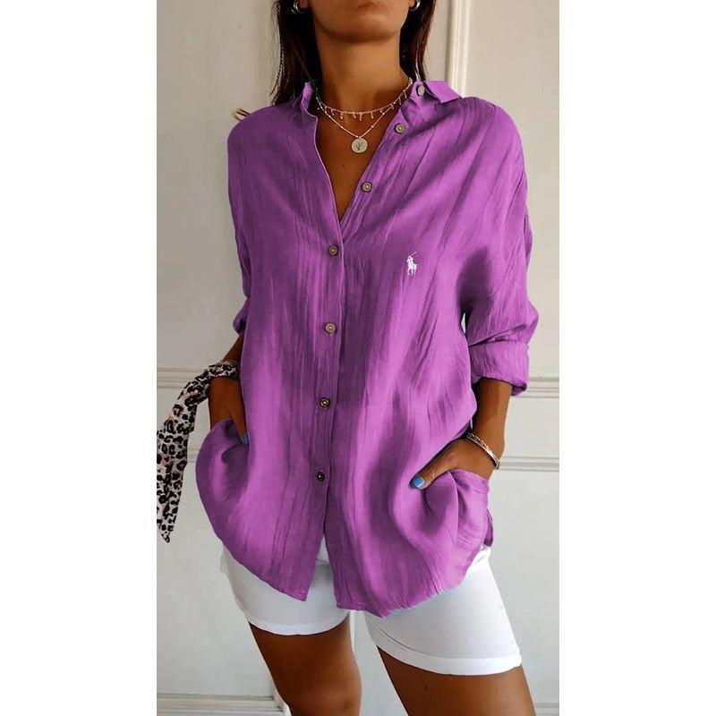 Camisa clásica de mujer RL con cuello suave y botones
