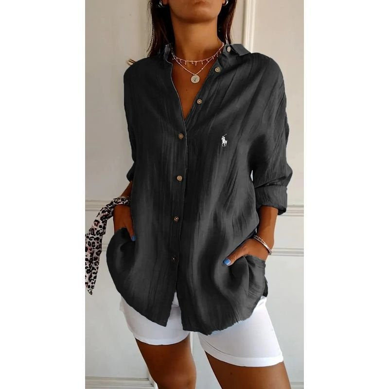 Camisa clásica de mujer RL con cuello suave y botones