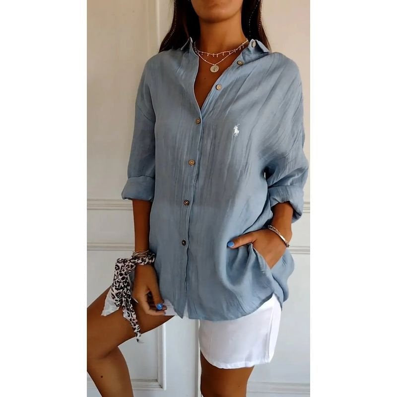 Camisa clásica de mujer RL con cuello suave y botones