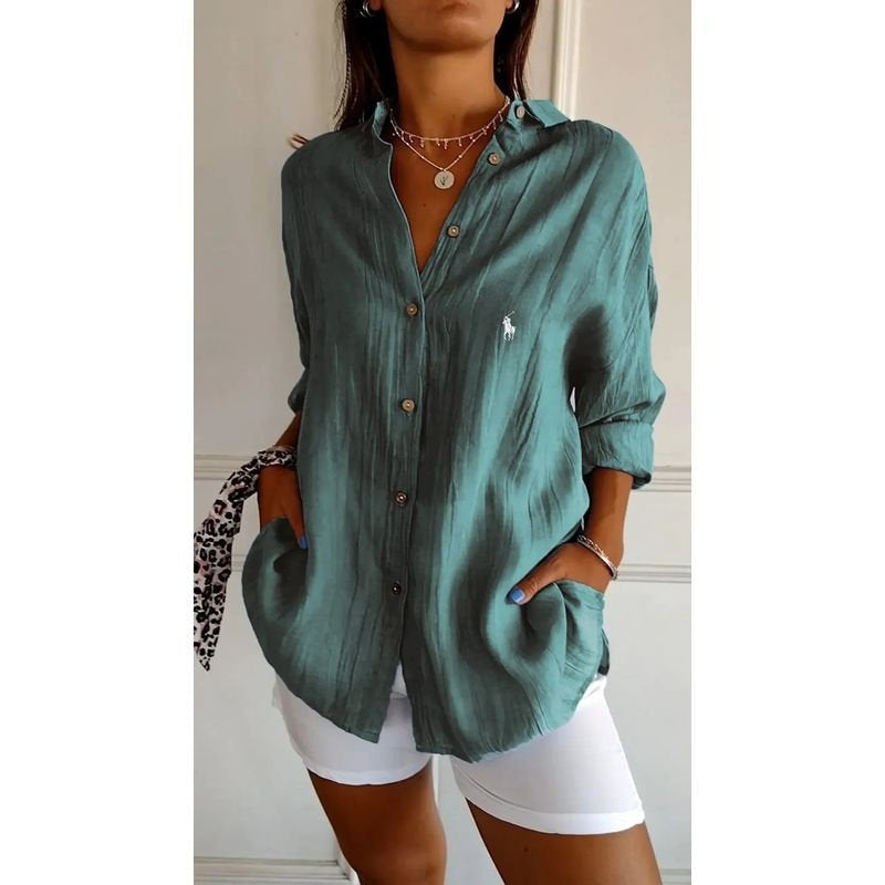 Camisa clásica de mujer RL con cuello suave y botones
