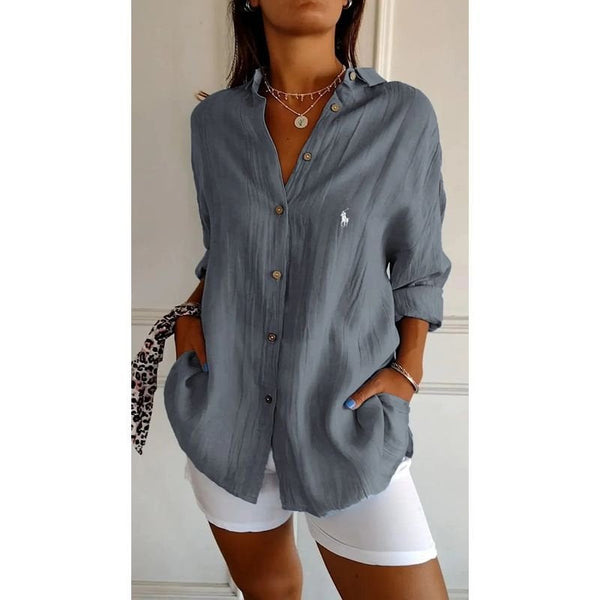 Camisa clásica de mujer RL con cuello suave y botones